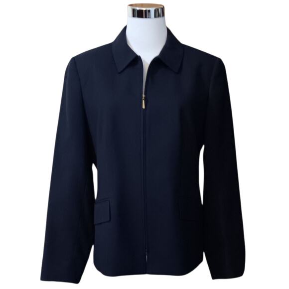 VINTAGE Wool Zip Jacket 6 Classic Dressy Professional Career Office Navy‎ Blue - Picture 1 of 12